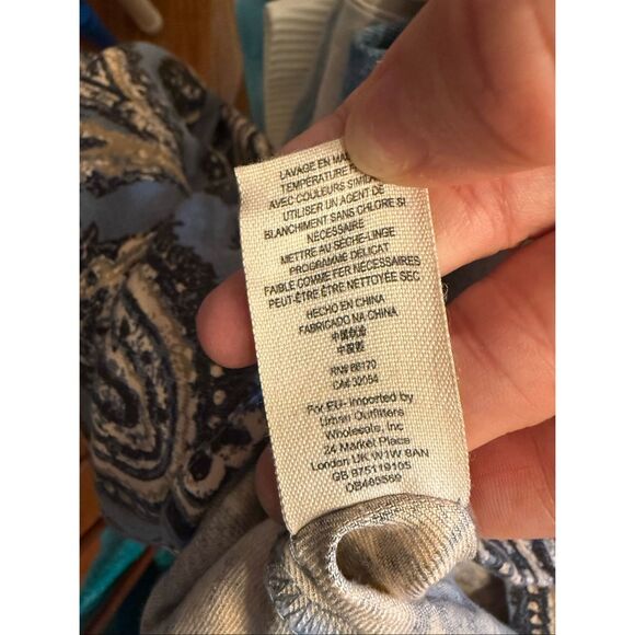 Free People Blue Combo High Rise Linen Blend Paisley Print Flare Pants Size XS - Picture 5 of 6